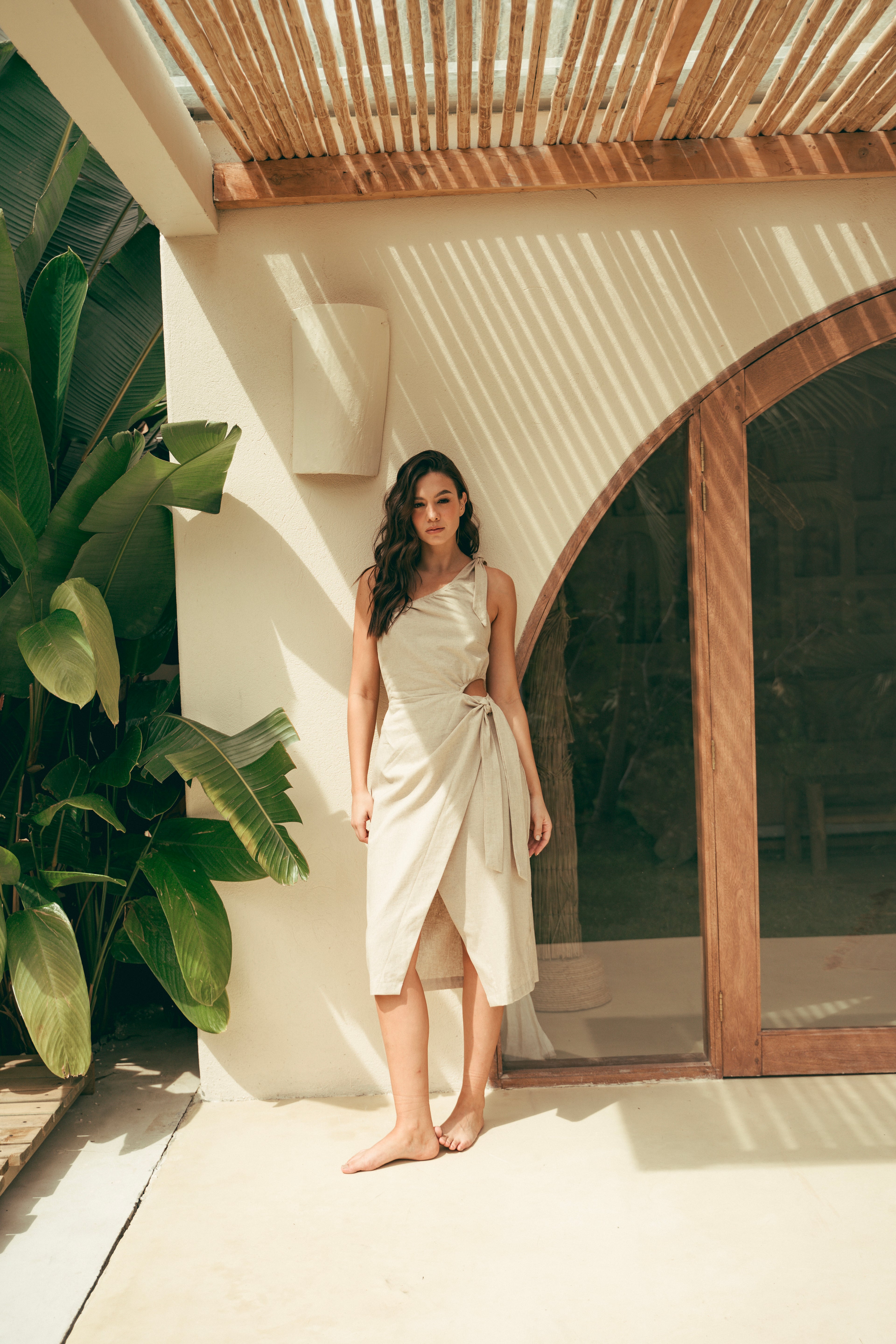 Vestido wrap de lino